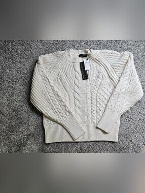 Banana Republic Ivory Cable-Knit Crewneck Sweater